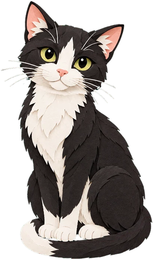 A black and white tuxedo cat, sitting